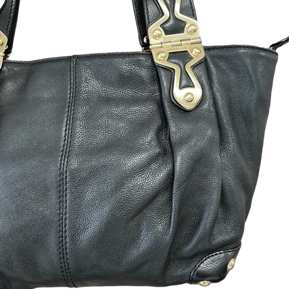 MICHAEL KORS Joplin Purse Black Leather Brushed Gold Metal Shoulder Bag - Picture 2 of 13